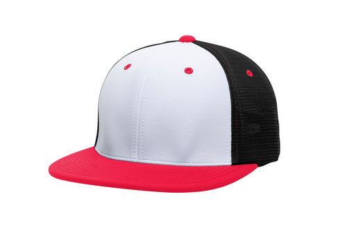 Pacific Headwear Premium M2 Performance Trucker Flexfit® Cap (ES341), Color 'WhiteBlackRed'
